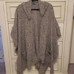 Tweed sweater hooded poncho